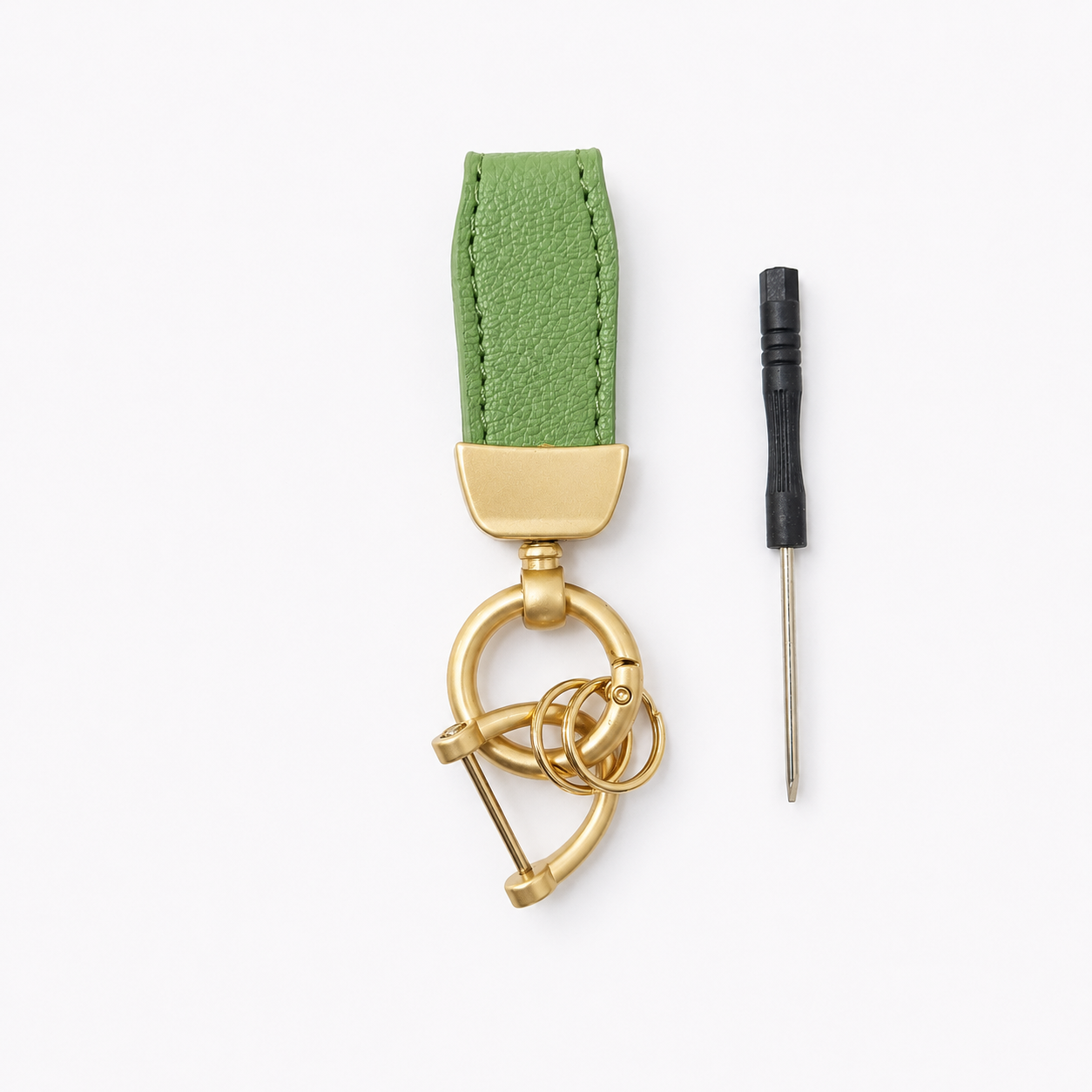 Green Leather Keychain and Screwdriver